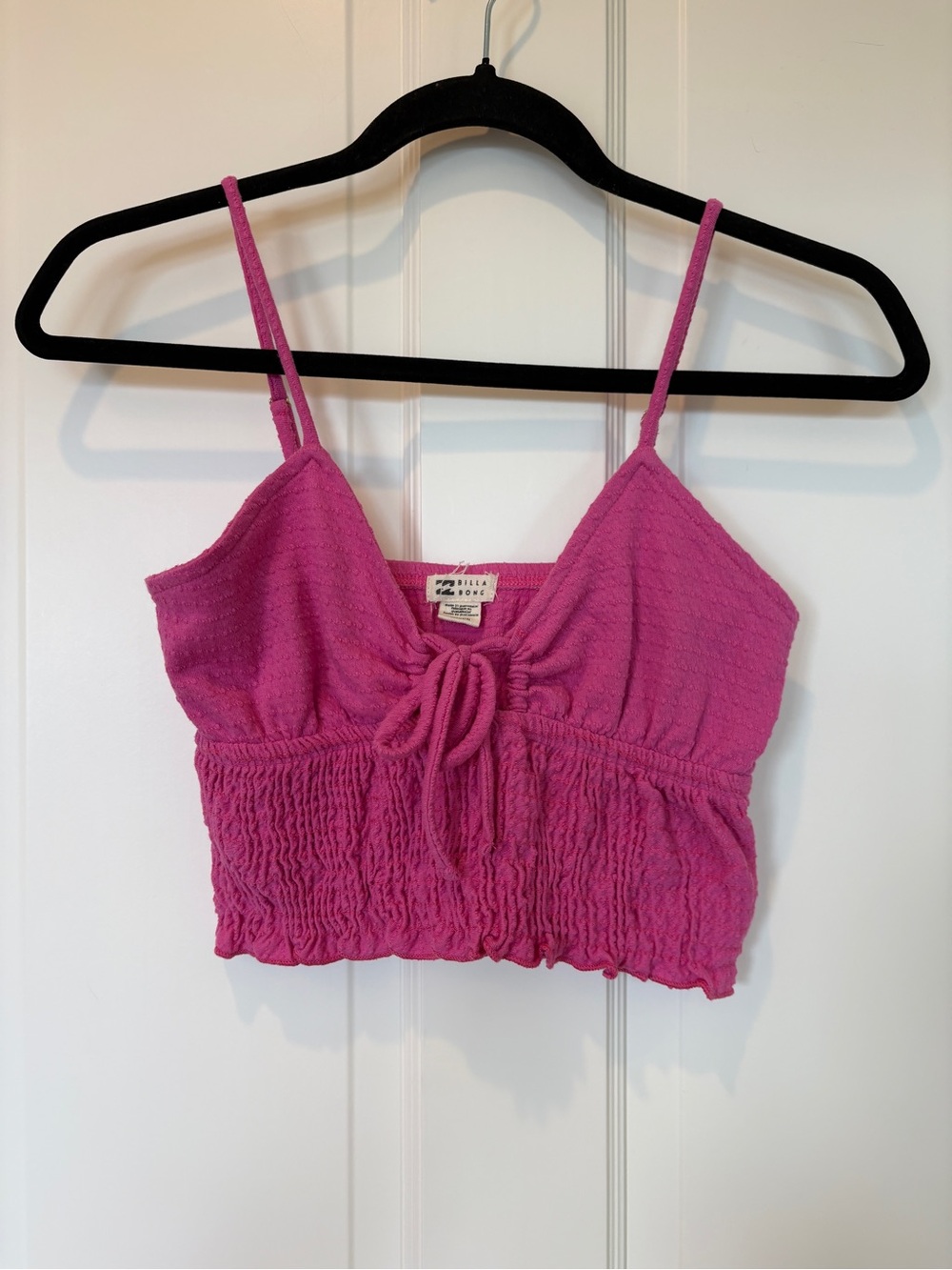 Billabong Hot Pink Smocked Tie-Front Crop Top